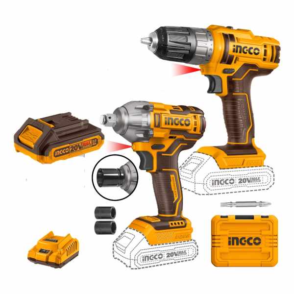 Set Llave De Impacto Y Atornillador 20v Ingco Cosli230702 Color Naranja