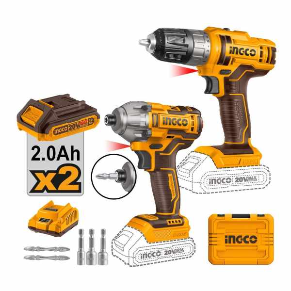 Set Atornillador Impacto 20v Y Atornillador 20v 10mm Ingco Cosli230708 Color Amarillo