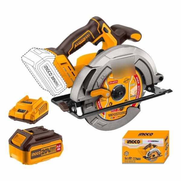 Sierra Circular 20v + Bat 4ah + Carg Ingco Csli18511 Color Amarillo Frecuencia 50 60 Hz