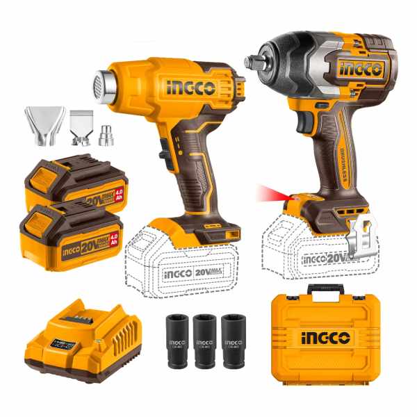 Kit Llave Impacto 850nm Ingco + Pis. Calor Brushless Cosli240489 Color Amarillo Frecuencia 50-60