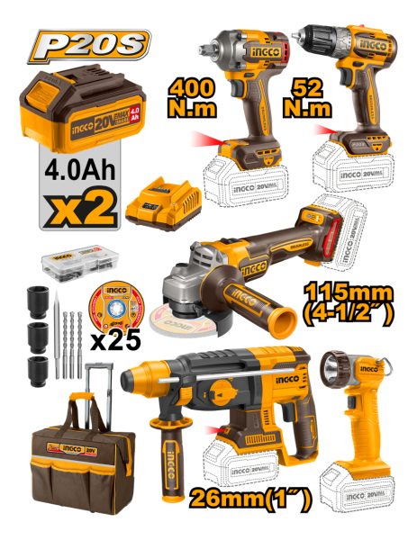 Taladro + Llave De Impacto + Amoladora + Rotomartillo Ingco - Imagen 2