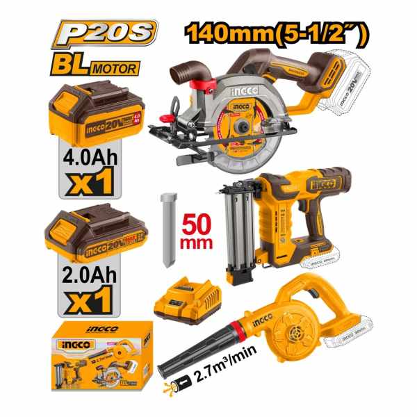 Kit Sierra Circular + Clavadora + Sopladora 20v Ingco Cosli - Imagen 2