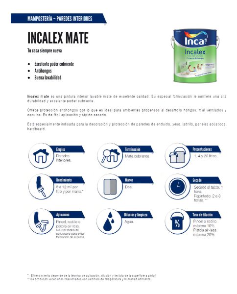 Incalex Mate De Inca Pinturas Para Interiores 4 Lts. Color Blanco - Imagen 3