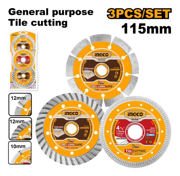 Set X 3 Discos 115mm 4 1/2 Ceramica Multiuso Ingco Dmd063115 - Imagen 2