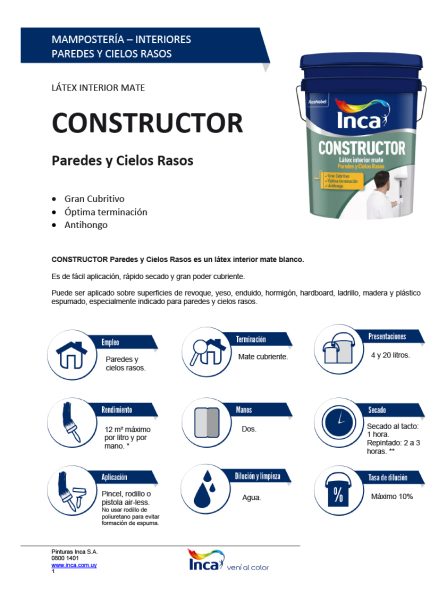 Pintura Para Pared Interior Antihongos Inca Constructor 20kg - Imagen 2