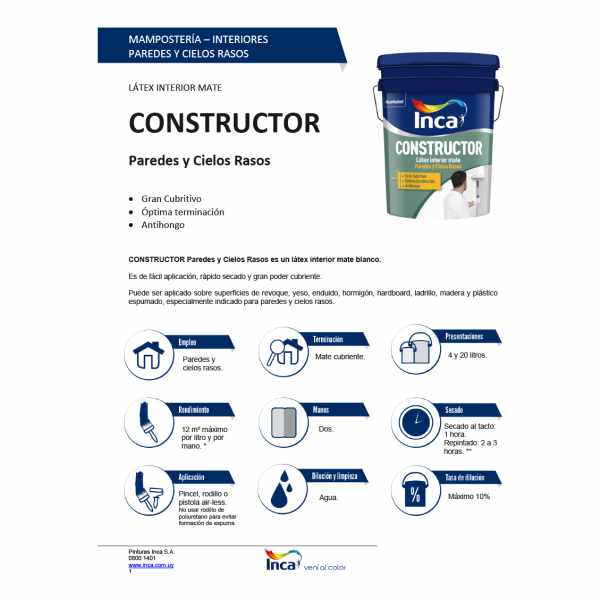 Pintura Para Pared Interior Antihongos Inca Constructor 20kg