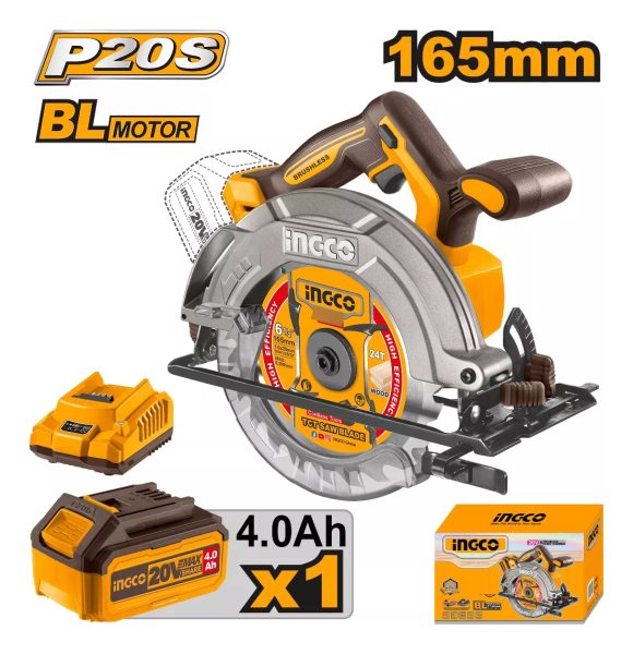Sierra Circular 165mm Brushless Ingco Csli16521 + Bat+ca Col - Imagen 3