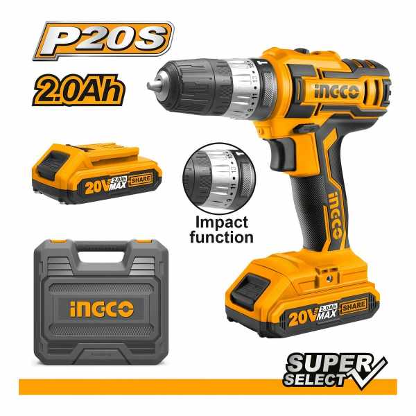Taladro Atornillador 20v Percutor P20s Ingco Cidli200215 Color Amarillo/negro Frecuencia 50 Hz/60 Hz - Imagen 2