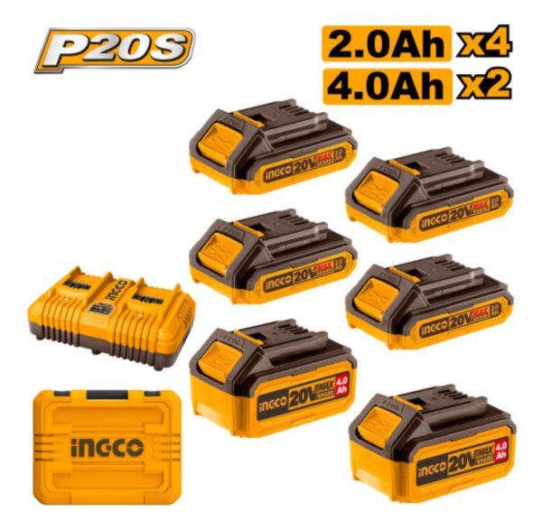 Set X 6 Baterias 20v P20s 4x2ah 2x4ah Cargador Doble Ingco C - Imagen 2