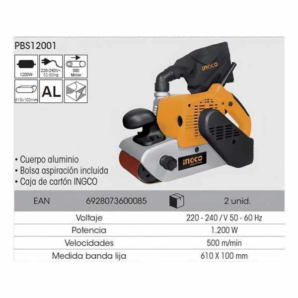 Lijadora De Banda Ingco Pbs12001 Negra Y Naranja 50hz/60hz 1.2kw - Imagen 3