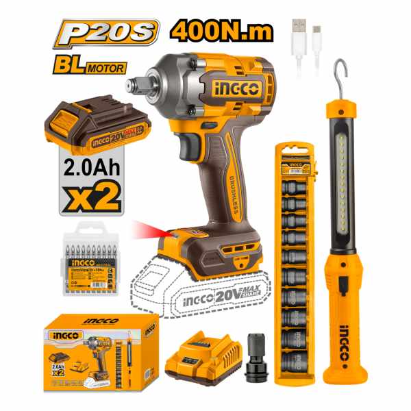 Kit Llave Impacto 20v + Linterna Rec + Dad Cosli23011 Ingco - Imagen 2