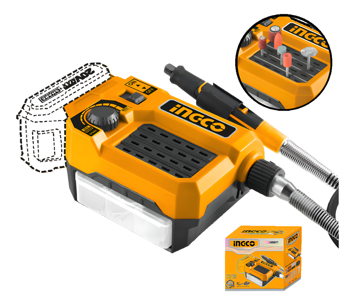 Mini Torno 20v C/ Accesorios Ingco Cmgli2001 S/bat Frecuencia 50/60hz