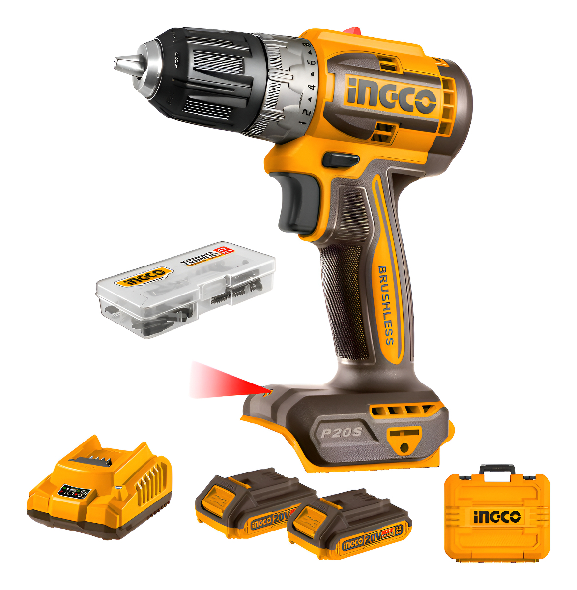 Taladro Atornillador 52nm + 2 Baterias 2ah Y Cargador Ingco Color Amarillo