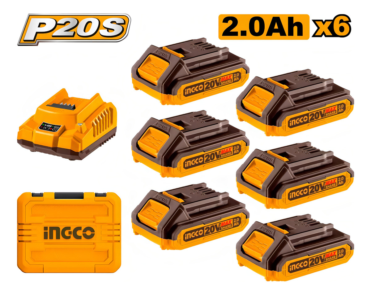 Set X 6 Baterias 2.0ah + Cargador En Valija Ingco