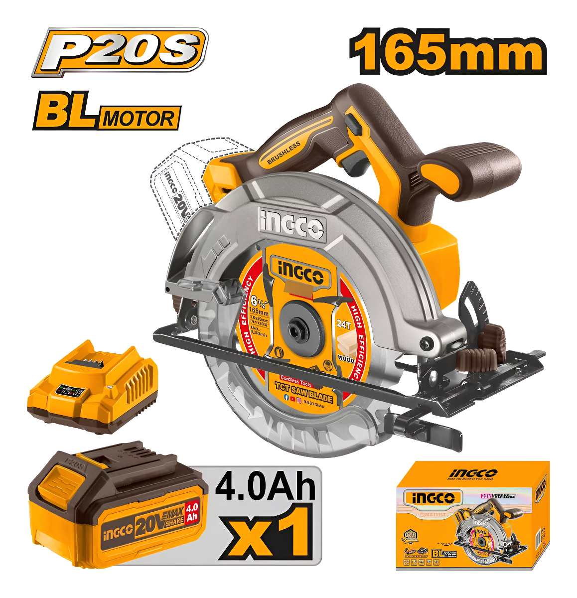 Sierra Circular 165mm Brushless Ingco Csli16521 + Bat+ca Color Amarillo Frecuencia 50hz/60hz