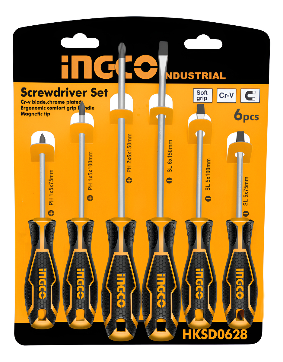 Ff Jgo 6 Destornilladores Ingco Hksd0628 Industrial Imantado