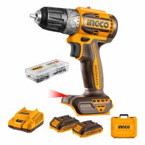 Taladro Atornillador 52nm + 2 Baterias 2ah Y Cargador Ingco Color Amarillo