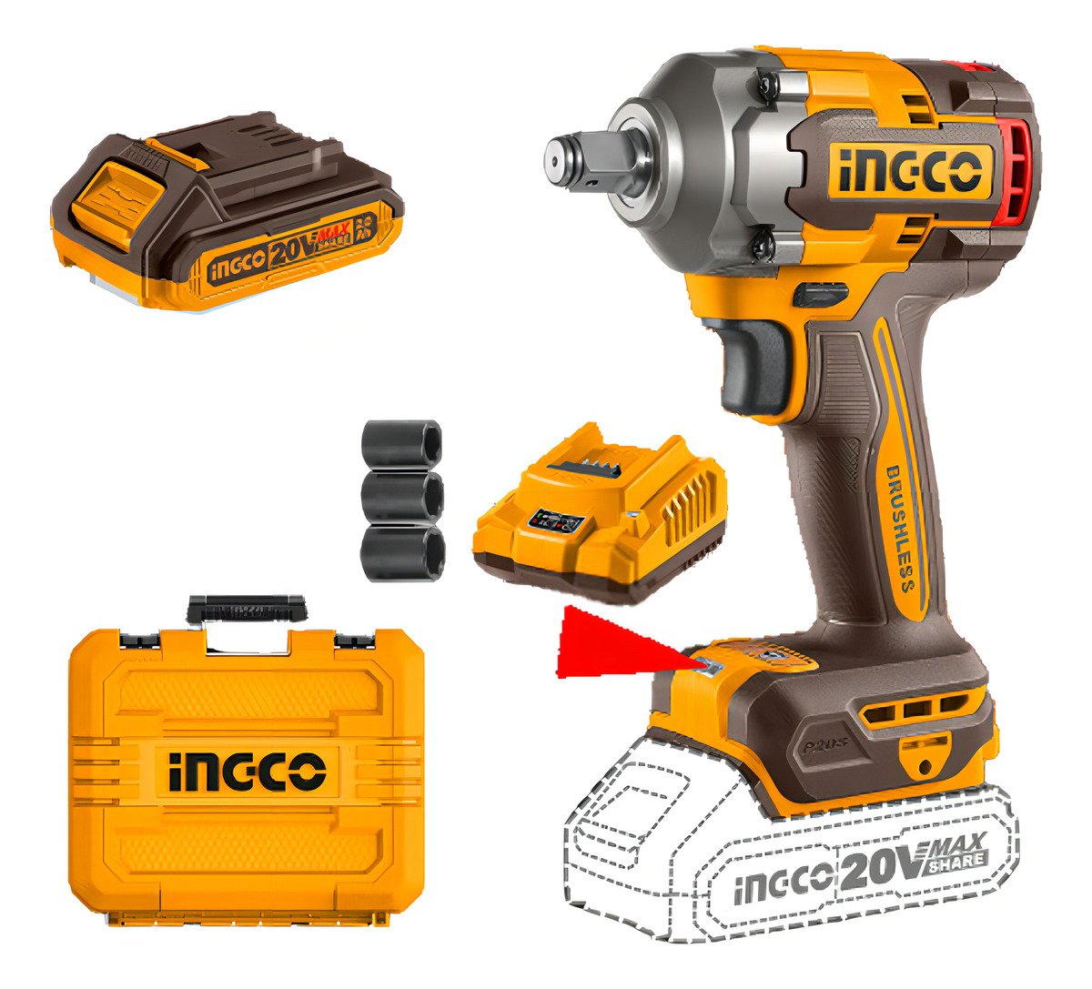 Llave De Impacto 400nm P20s Bl Con 2 Bat Carg + Valija Color Naranja Claro