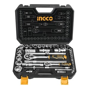 Juego De Dados Chicharra 44 Pzs 1/2' - 1/4' Ingco Hkts42441 Negro